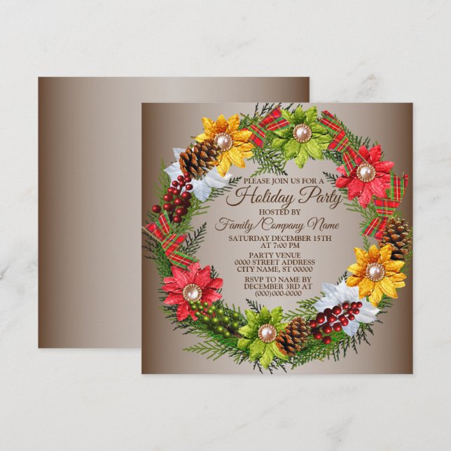 Christmas Colourful Wreath Holidays Party Invitation (Front/Back)