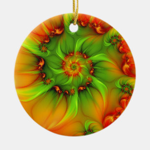 Christmas Colours Abstract Colourful Fractal Art Ceramic Tree Decoration