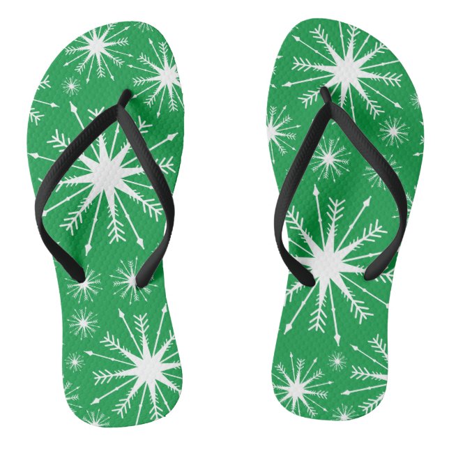Christmas Colours And Snowflakes Flip Flops (Footbed)