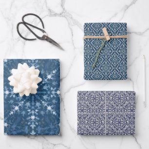 Christmas colours blue white geometric seamless wrapping paper sheet
