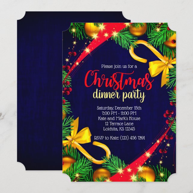 Christmas Colours Dinner Party Ticket Invite (Front/Back)
