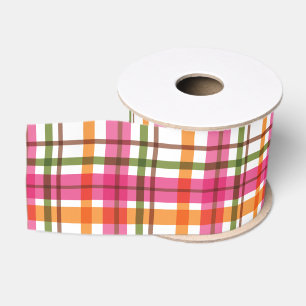 Christmas Colours Plaid Orange Red White Grosgrain Ribbon