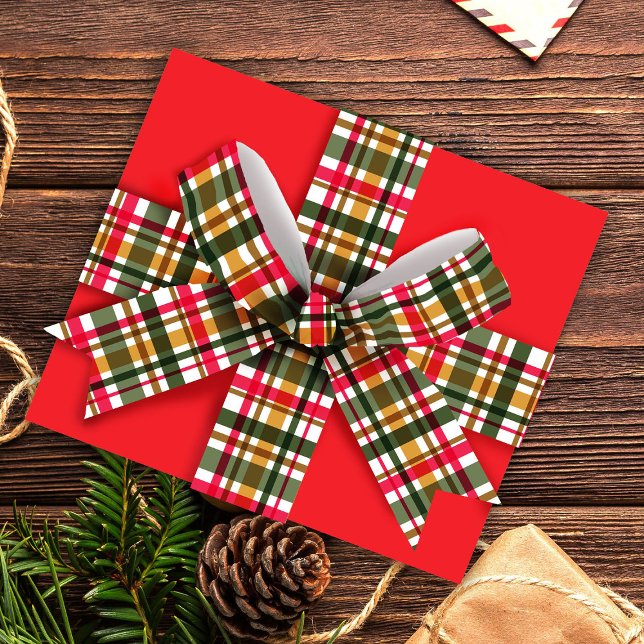 Christmas Colours Plaid Red Green Orange Grosgrain Ribbon (Christmas colors plaid design. Bringing traditional Christmas atmosphere into your celebration.
)