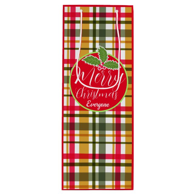 Christmas Colours Plaid  Wine Gift Bag (Front)