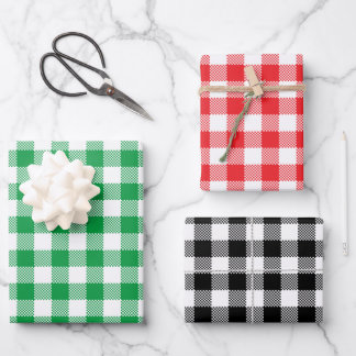Christmas Colours White Chequered Buffalo Plaid Wrapping Paper Sheet