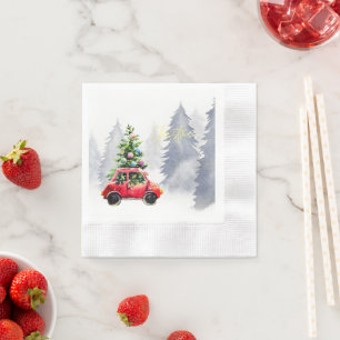Christmas Come to Us,  Red Truck Snowflakes Napkin