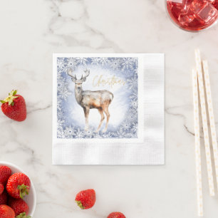 Christmas Come to Us, Reindeer and Snowflakes Napkin