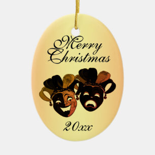 Christmas Comedy and Tragedy Theatre Masks Ceramic Tree Decoration