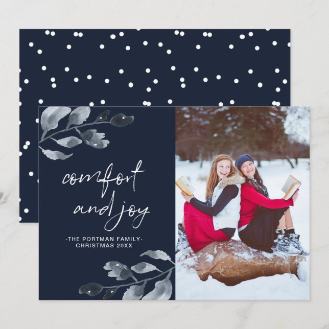 Christmas Comfort and Joy Botanical Photo Holiday Card (Front/Back)