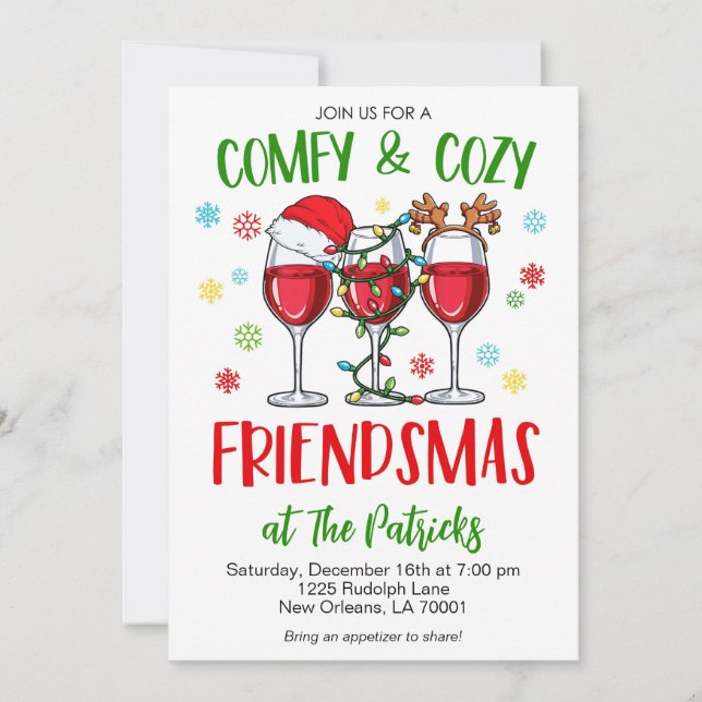 Christmas Comfy Cosy Friendsmas Invitation (Front)