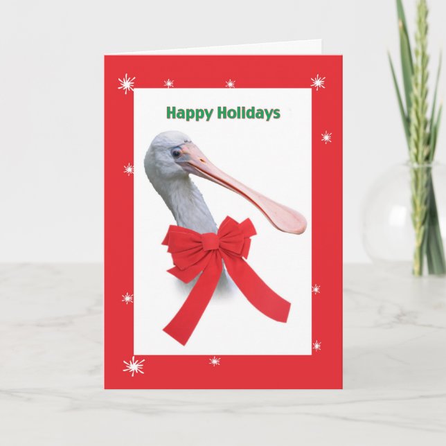 Christmas, Comical Spoonbill Bird Holiday Card (Front)