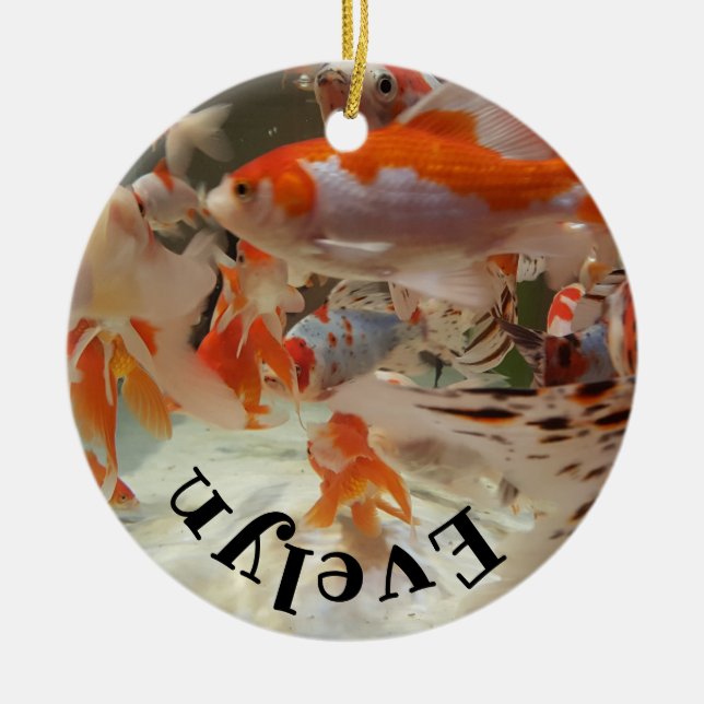 Christmas common and  shubunkin goldfish ceramic tree decoration (Front)