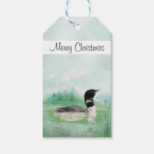 Christmas Common Loon Wilderness Bird Art Gift Tags