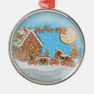 Christmas concept with gingerbread landscape metal tree decoration