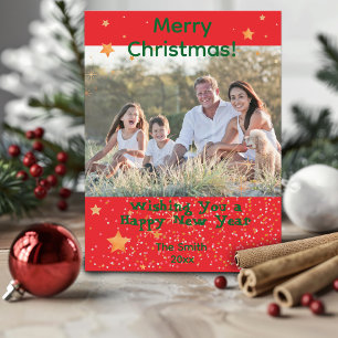 Christmas confetti gold green photo red postcard