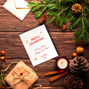 Christmas confetti gold stars white  red postcard