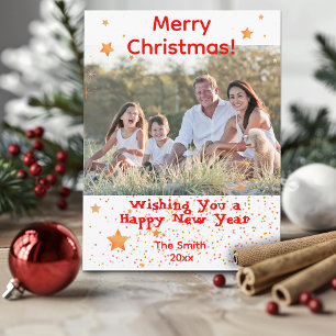 Christmas confetti gold white red photo postcard