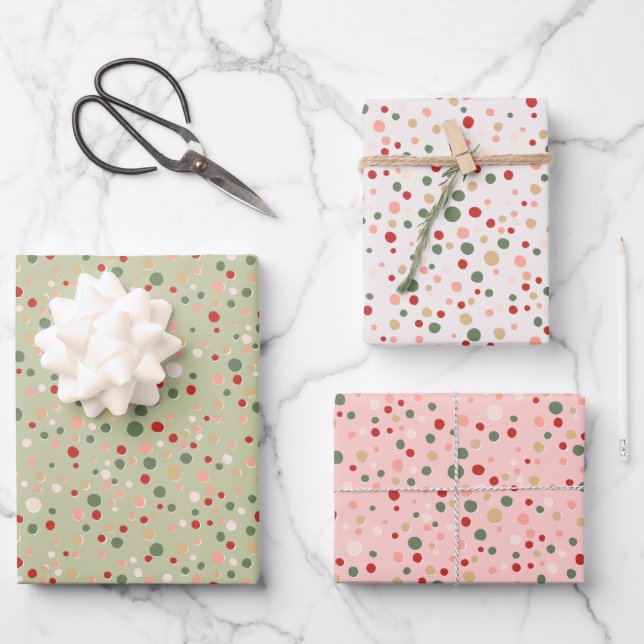 Christmas Confetti Polka Dot Wrapping Paper Set (Front)
