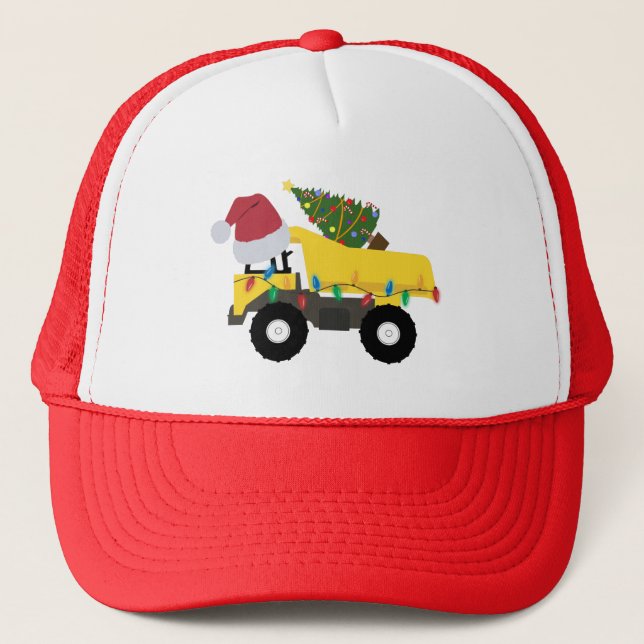 Christmas Construction Truck Trucker Hat (Front)