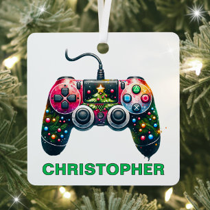 Christmas Controller Gamer Custom Name Metal Tree Decoration