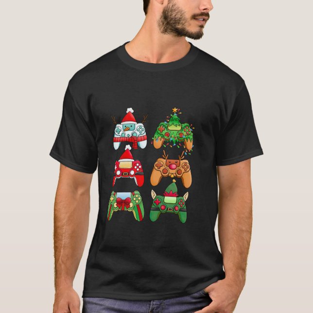 Christmas Controllers Santa Elf Gaming Snowman Boy T-Shirt (Front)