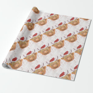 christmas coo Highland Cow with Christmas Hat Wrapping Paper