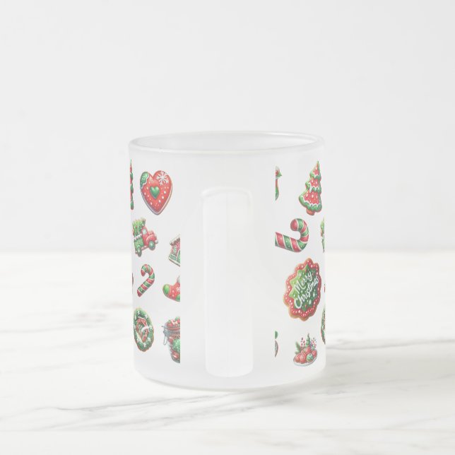 Christmas cookie baker pattern frosted glass coffee mug (Handle)