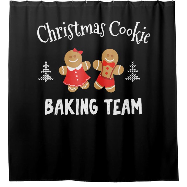 Christmas cookie baking team | gingerbread man shower curtain (Front)