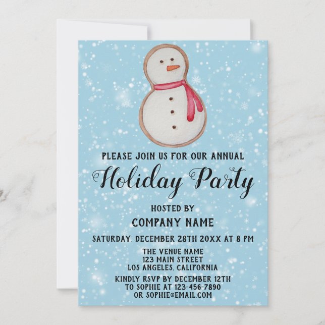Christmas Cookie Company Holiday Party Blue Snow Invitation (Front)