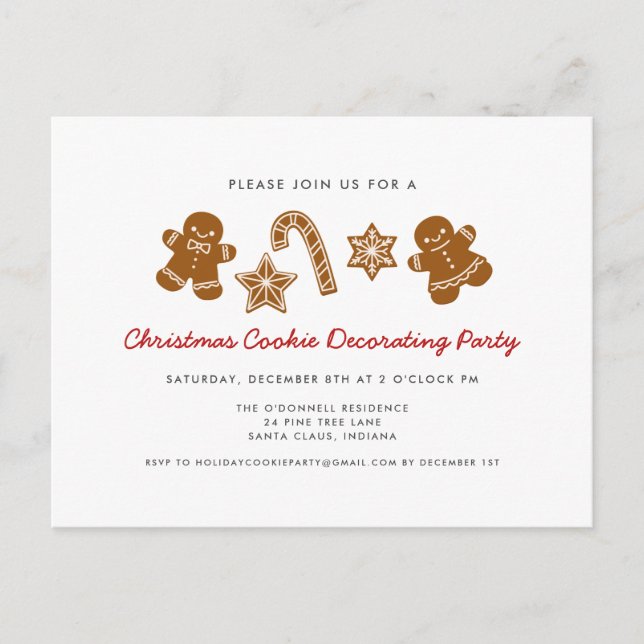 Christmas Cookie Decorating Party Invitation Postcard (Front)
