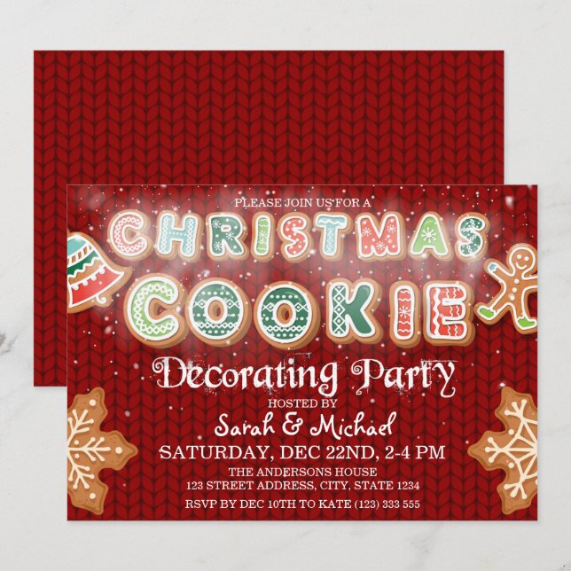 Christmas Cookie Decorating Party Personalised Invitation (Front/Back)