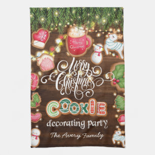 Christmas Cookie Decorating Party Personalised Tea Towel