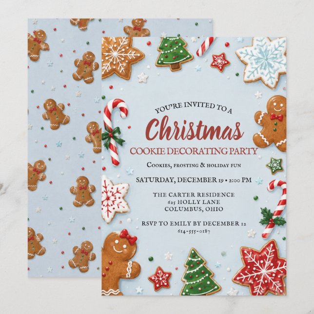 Christmas Cookie Decorating Party Watercolor Invitation (Front/Back)