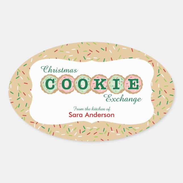 Christmas Cookie Exchange Add Name Oval Sticker (Front)