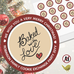 Christmas Cookie Exchange Baked with Love Editable Classic Round Sticker