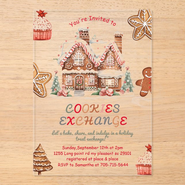 Christmas Cookie Exchange | Colourful Holiday  Acrylic Invitations (Front)