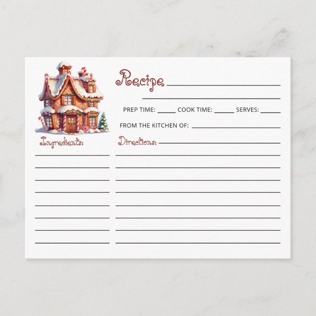 Christmas Cookie Exchange Gingerbread House Recipe Postcard (Front)