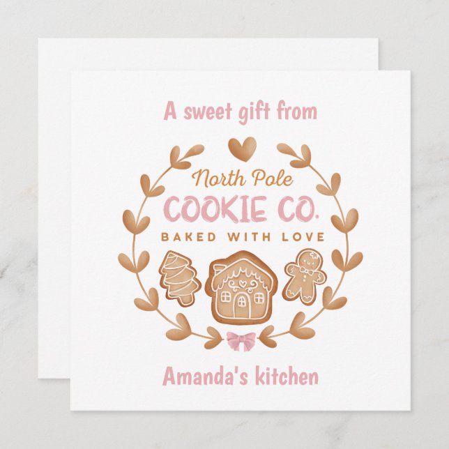 Christmas Cookie Exchange Gingerbread Pink Holiday Card (Front/Back)