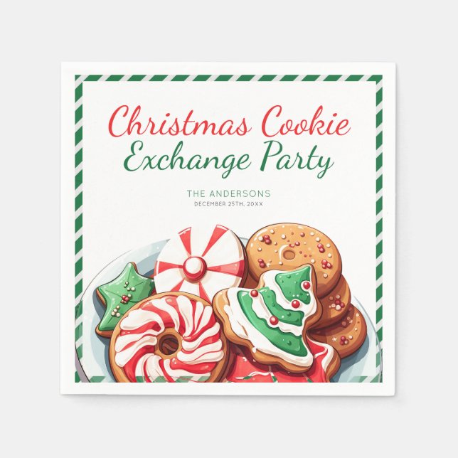 Christmas Cookie Exchange Party Festive Green  Napkin (Front)