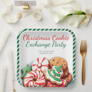 Christmas Cookie Exchange Party Festive Green  Paper Plate