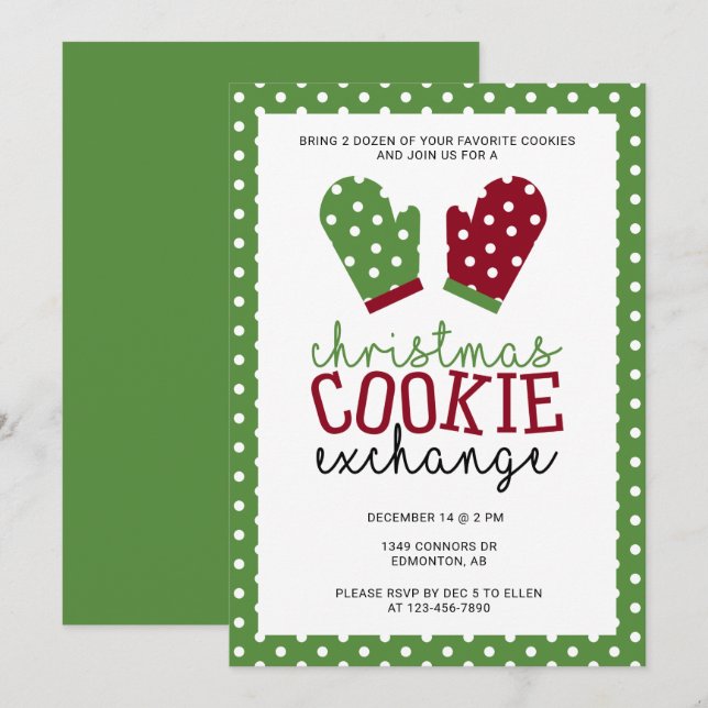 Christmas Cookie Exchange Party Holiday Oven Mitts Invitation (Front/Back)