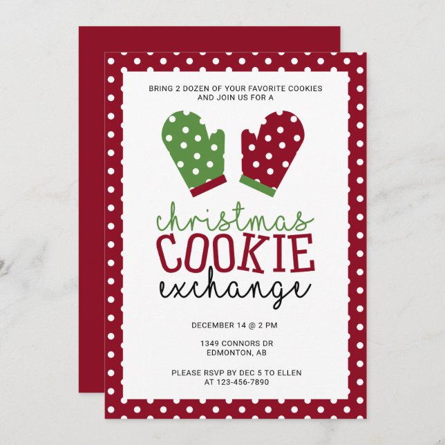 Christmas Cookie Exchange Party Holiday Oven Mitts Invitation (Front/Back)