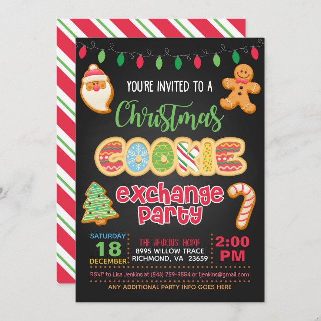 Christmas Cookie Exchange Party Invitation - Black (Front/Back)