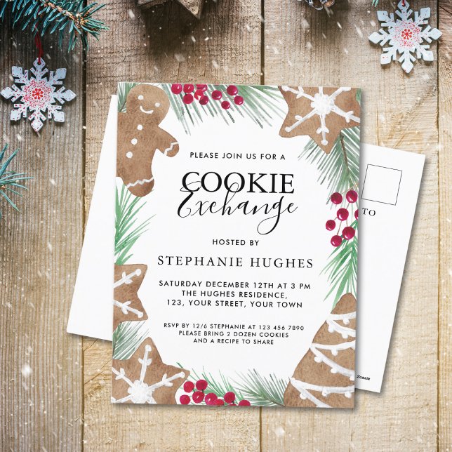 Christmas Cookie Exchange Party Invitation Postcard (Creator Uploaded)
