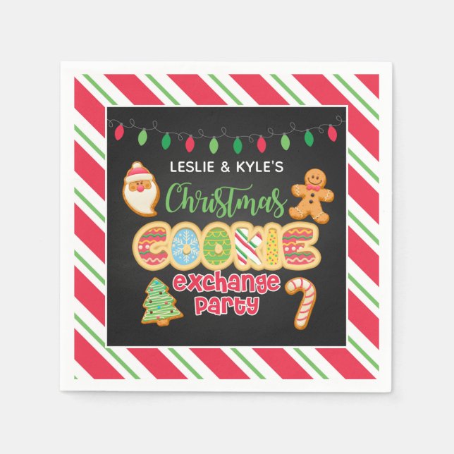 Christmas Cookie Exchange Party Napkin - Black Bkd (Front)