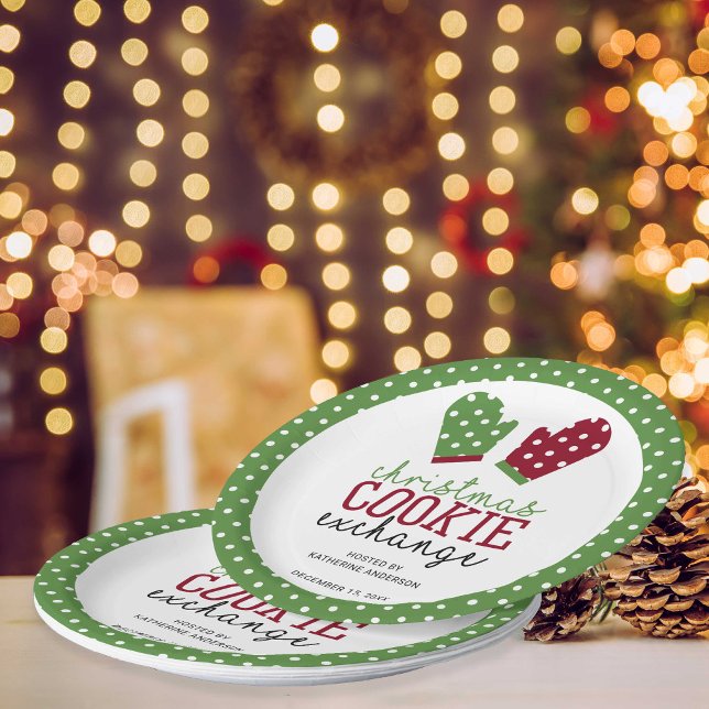 Christmas Cookie Exchange Party Polka Dots Green Paper Plate (Creator Uploaded)