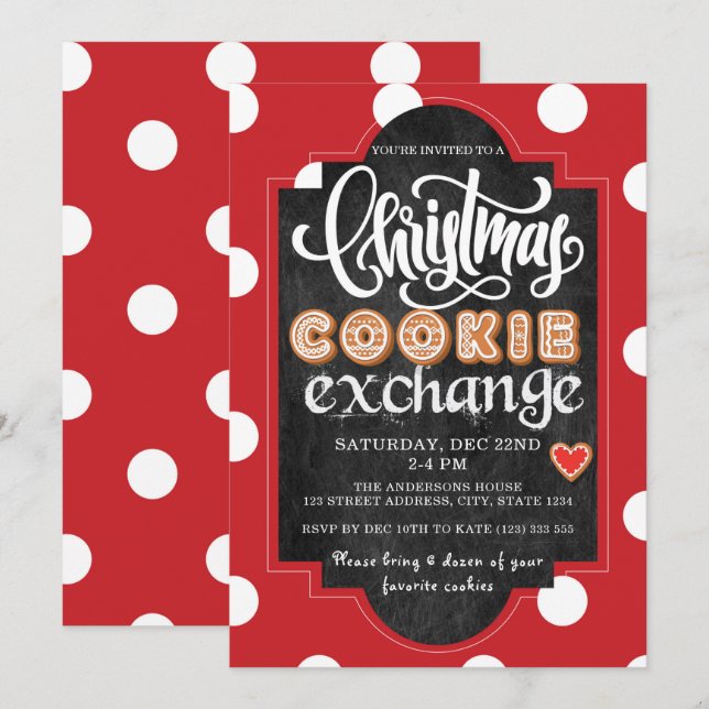 Christmas Cookie Exchange Party Red Invitation (Front/Back)