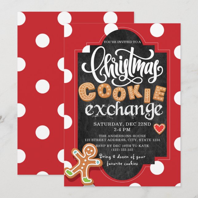 Christmas Cookie Exchange Party Red Polka Dot Invitation (Front/Back)