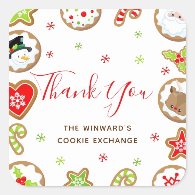 Christmas Cookie Exchange Party Red Thank You Square Sticker (Front)