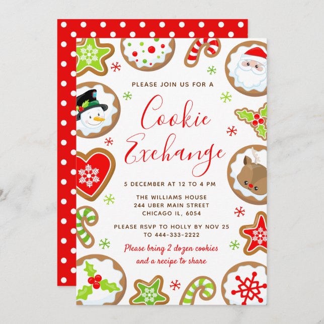 Christmas Cookie Exchange Red and Green Invitation (Front/Back)